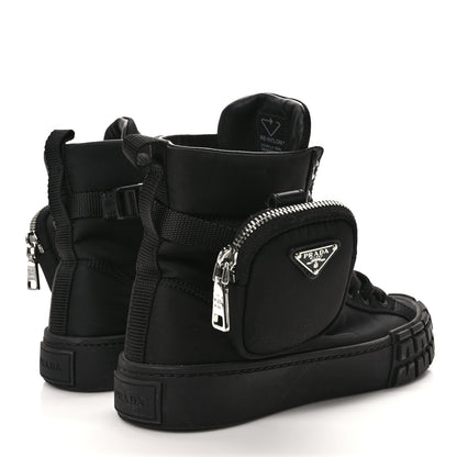 Prada Re-Nylon Gabardine Metal Triangle Logo Wheel Pouch Pocket High Top Sneakers 37.5 Black 4 of 10