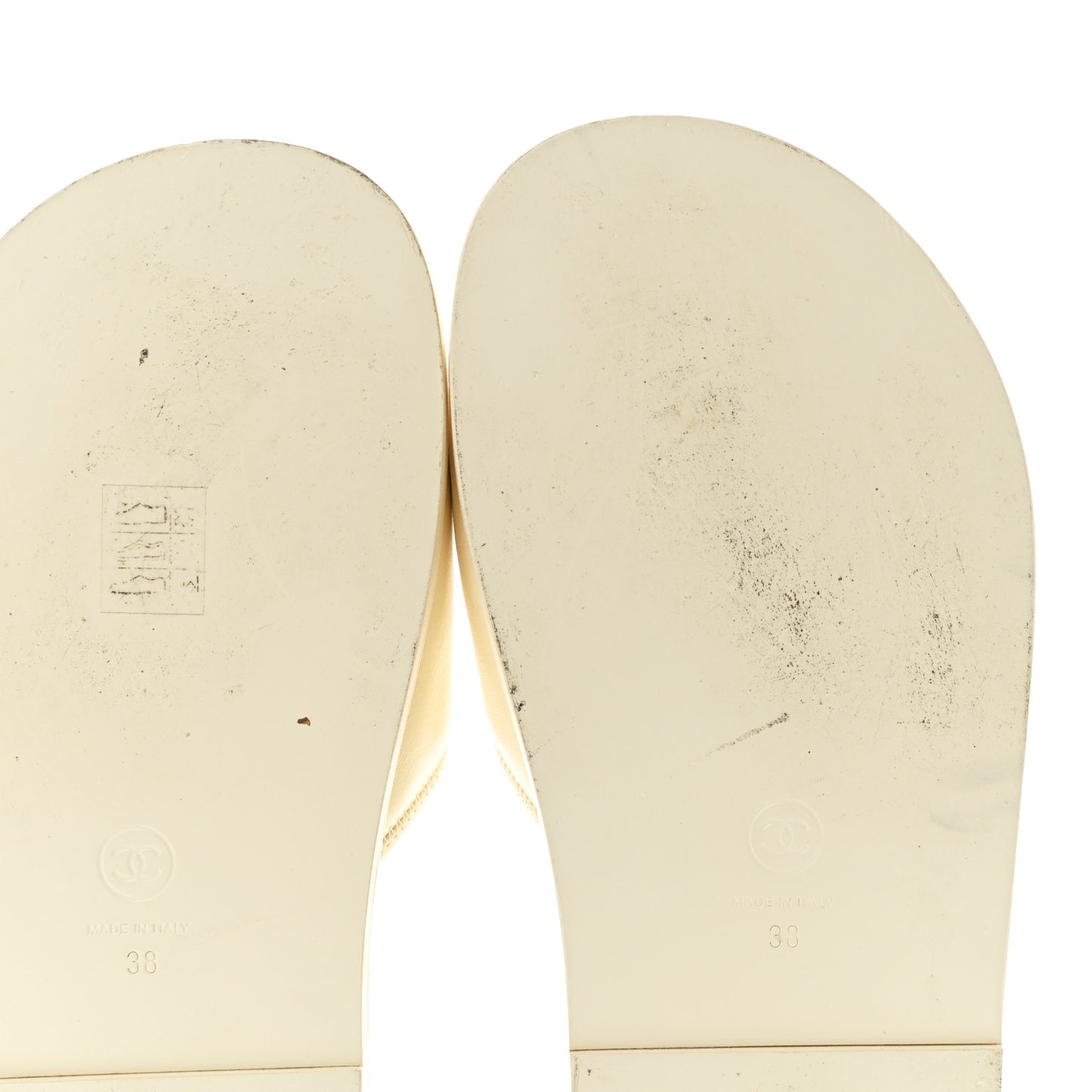 Lambskin Cha-Nel Mule Sandals 38 Ivory Multicolor