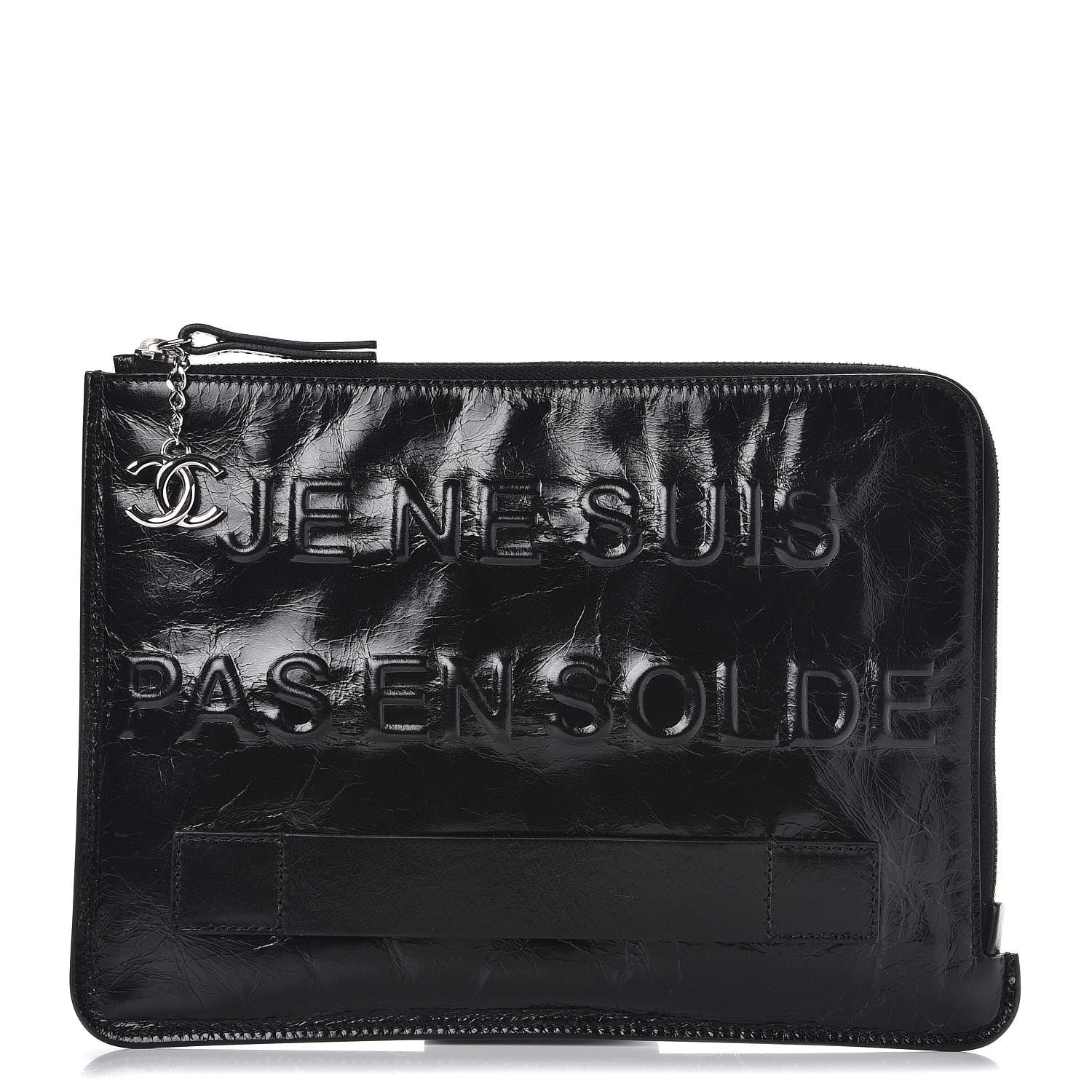Chanel Calfskin Medium Je Ne Suis Pas En Solde Pouch Clutch Black 1 of 7