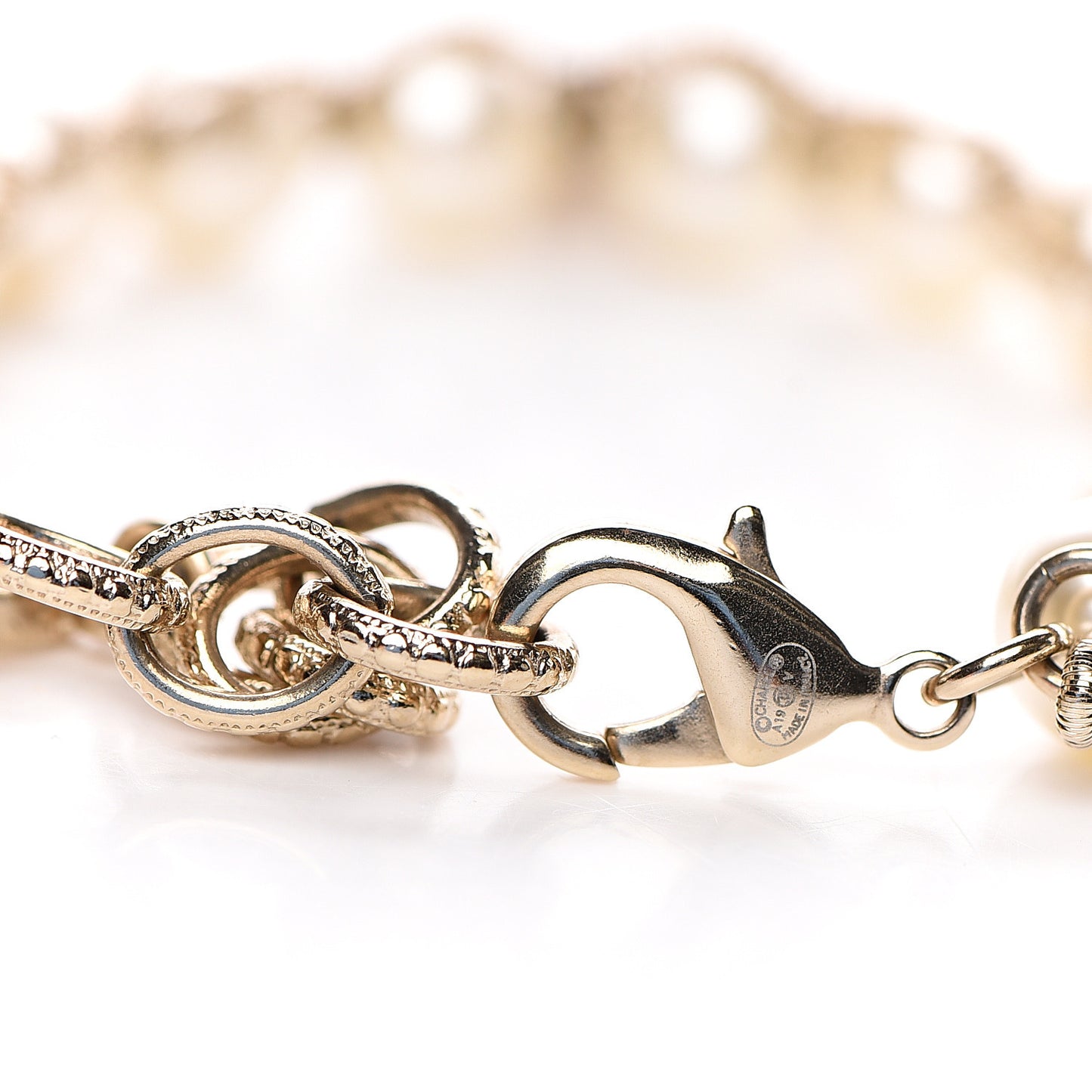 Crystal Pearl CC Bracelet Gold