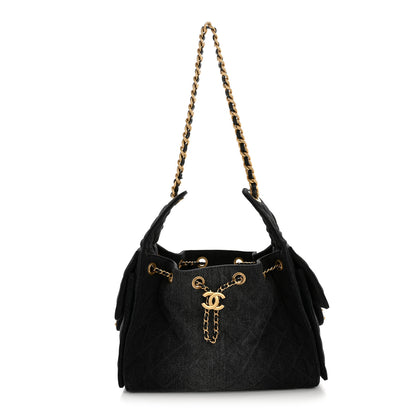 Chanel Washed Denim Quilted Small Chanel 25 Handbag Black 1 of 10