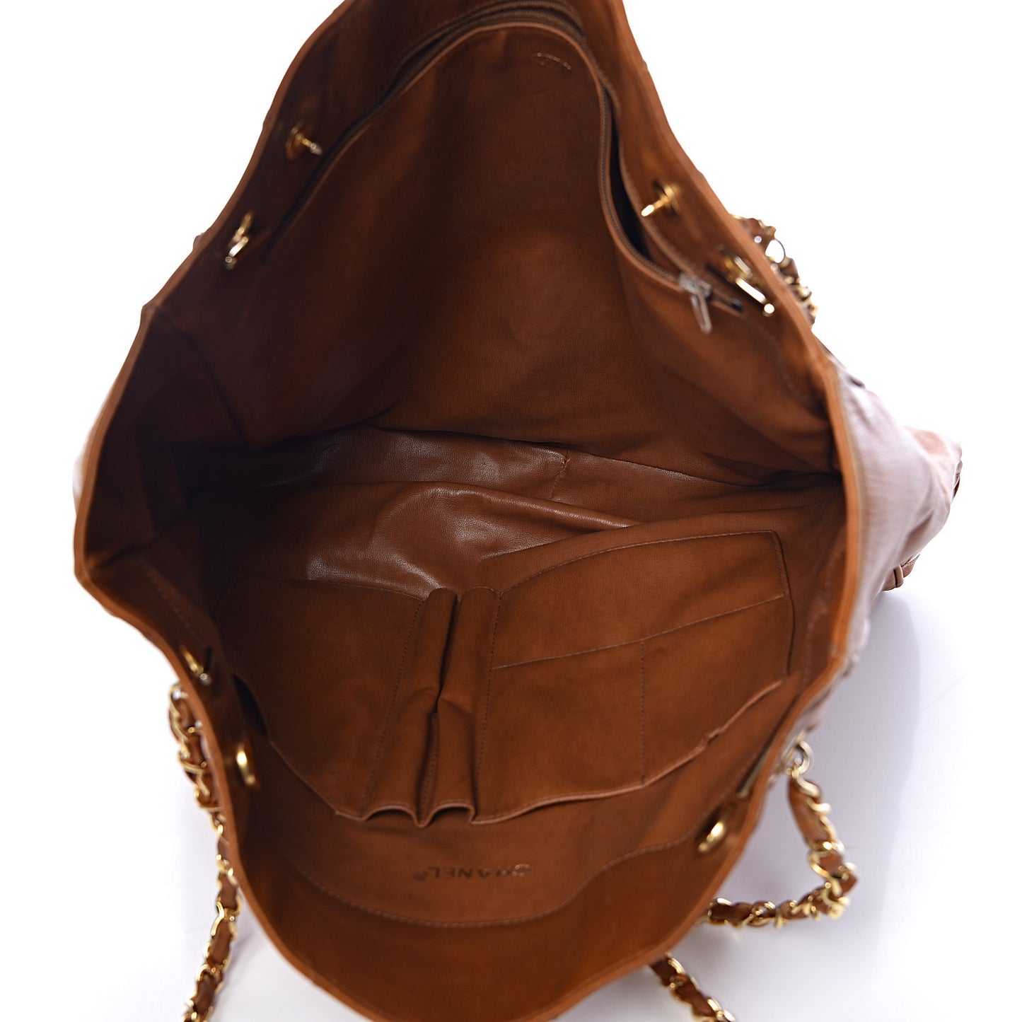 Lambskin Diamond Embossed Shopping Tote Brown