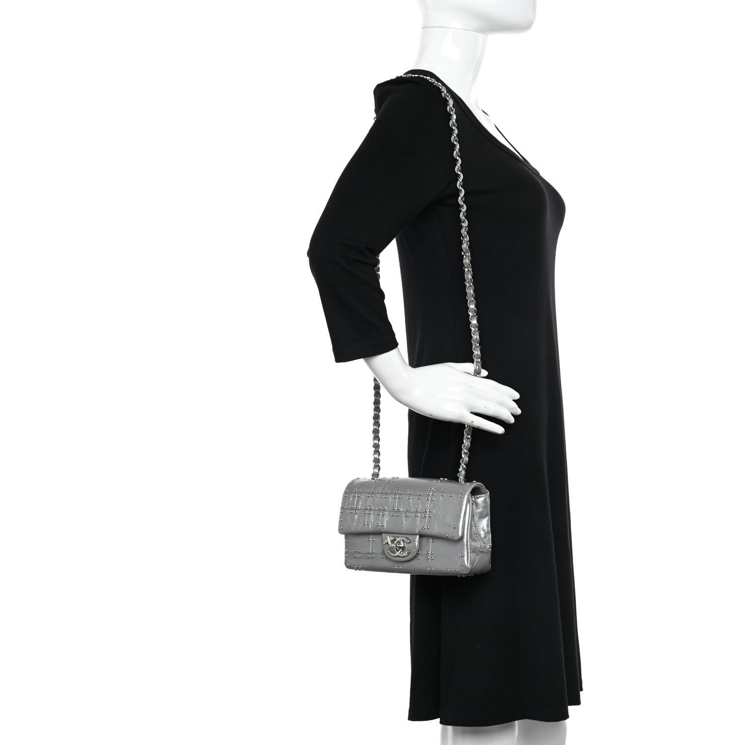 Chanel Glazed Calfskin Grommet Embellished Mini Airline Rectangular Flap Silver 2 of 10