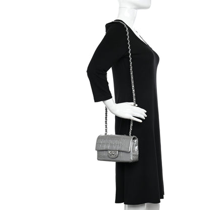 Chanel Glazed Calfskin Grommet Embellished Mini Airline Rectangular Flap Silver 2 of 10