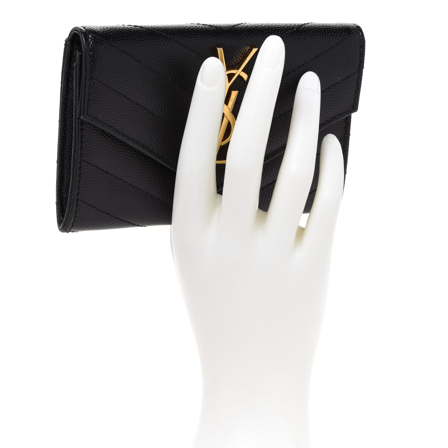 Saint Laurent Grain De Poudre Matelasse Chevron Small Monogram Envelope Wallet Black 2 of 7