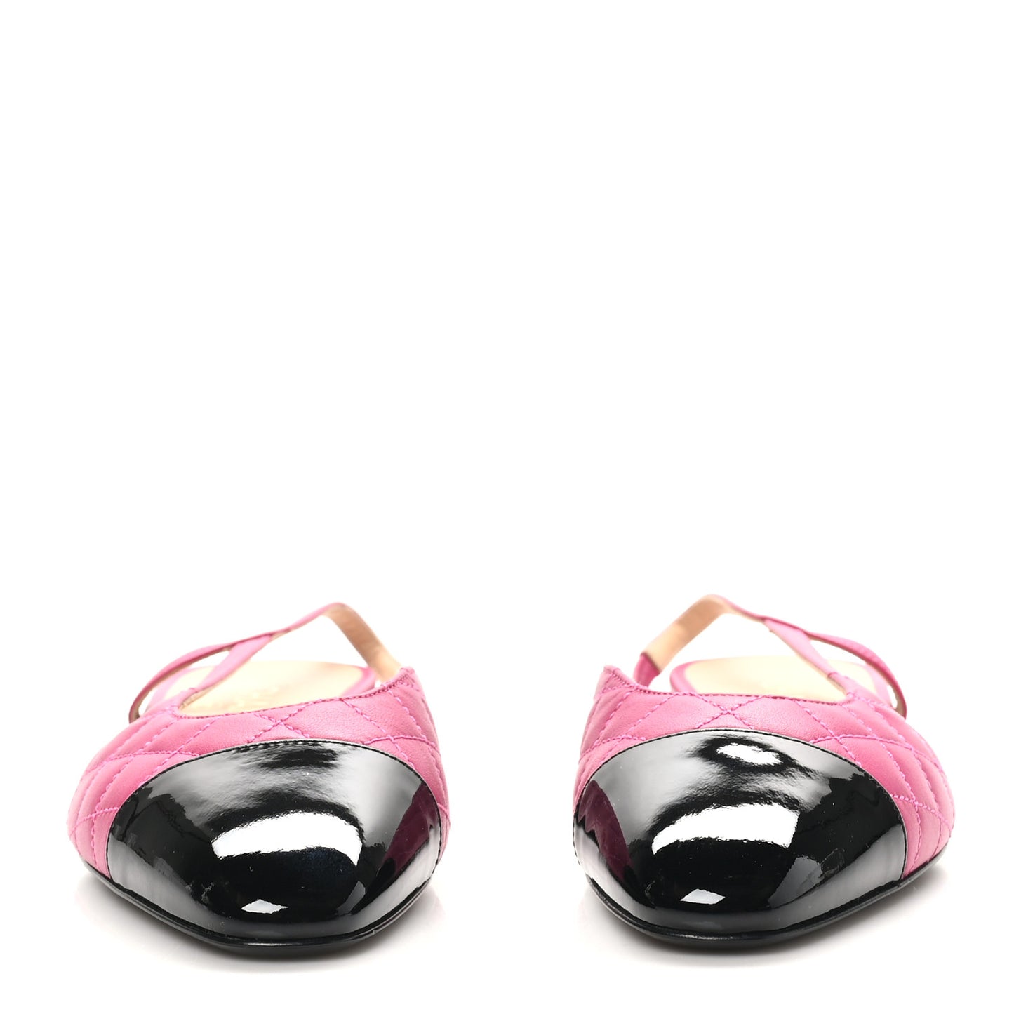 Lambskin Patent Cap Toe CC Slingback Flats 37.5 Pink Black