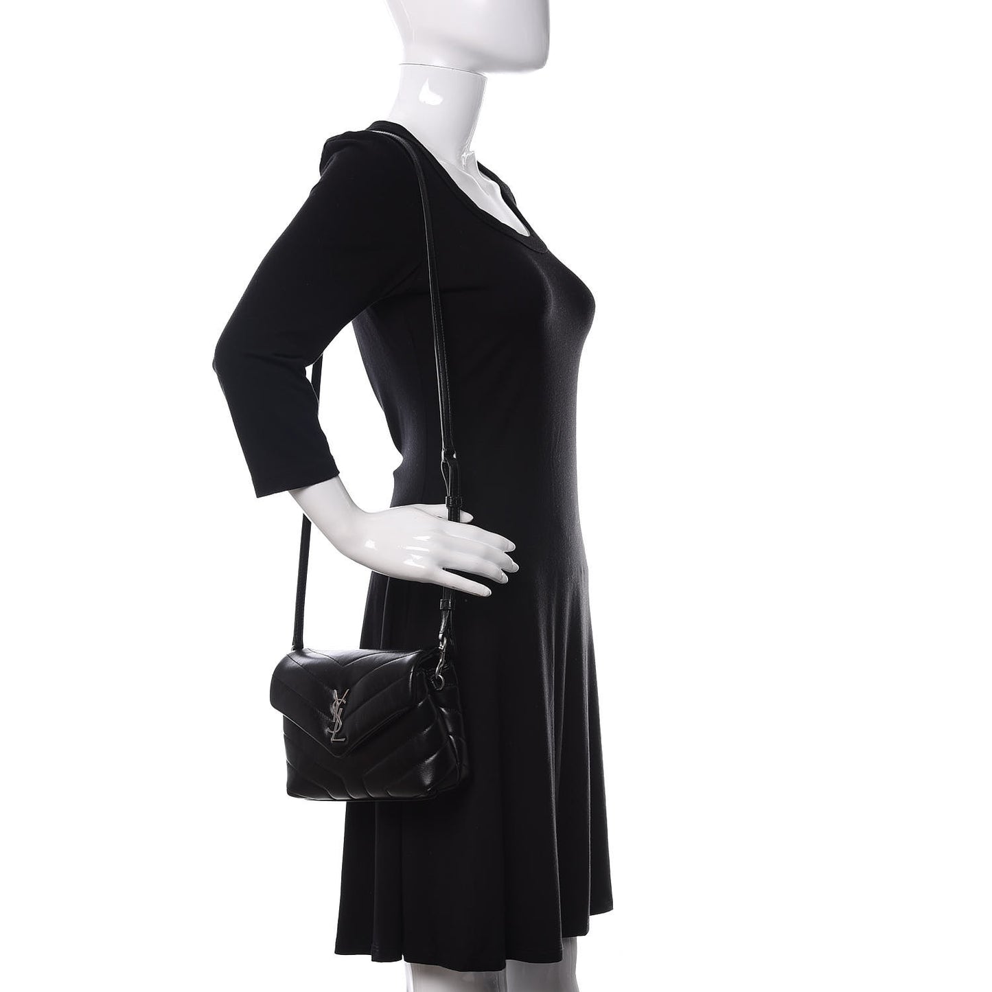 Calfskin Y Quilted Monogram Toy Loulou Crossbody Bag Black