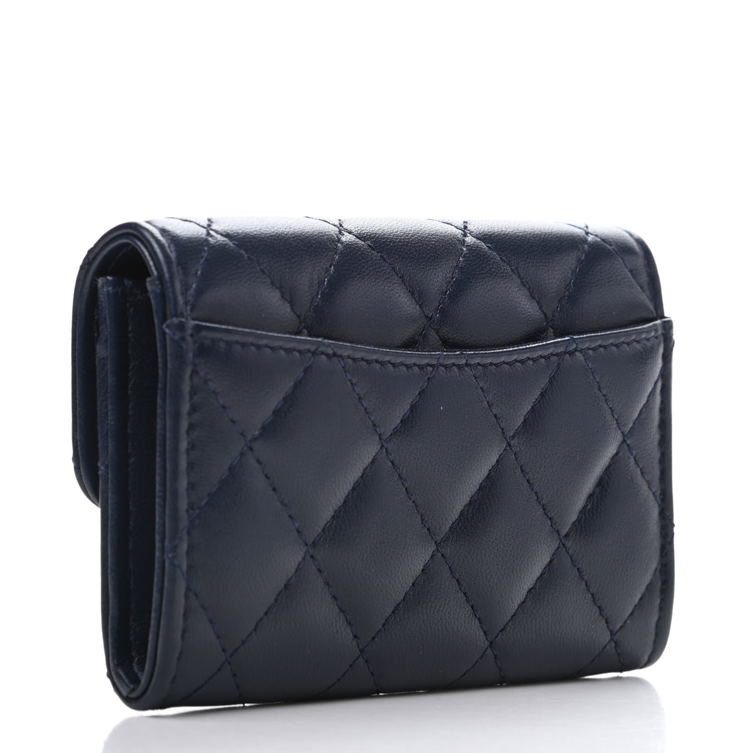 Chanel Lambskin Quilted Flap Card Holder Wallet Navy 3 of 9