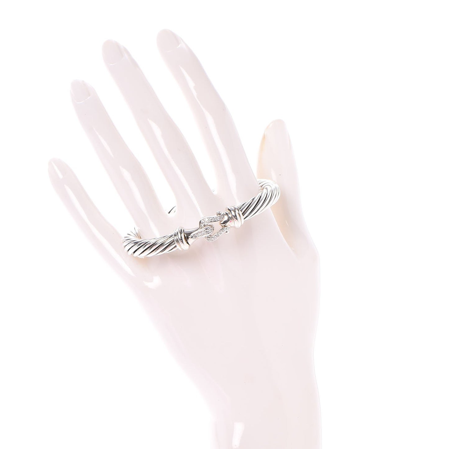 Sterling Silver Diamond 7mm Cable Buckle Cuff Bracelet