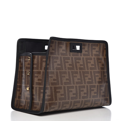 Fendi Glazed Fabric Vitello Century FF 1974 Stamp Patch Mini Peekaboo Defender Cover Mogano Panna Black 3 of 8