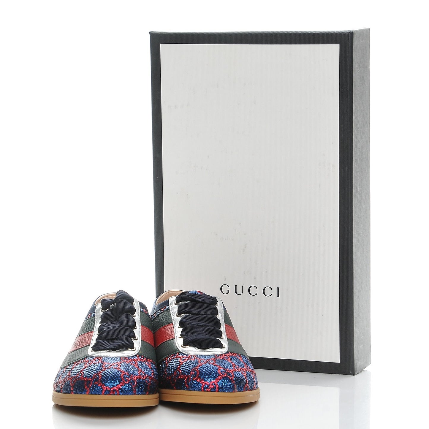 Lurex Calfskin Web GG Monogram Womens Falacer Sneakers 37 Iridescent Blue Iridescent Red Silver