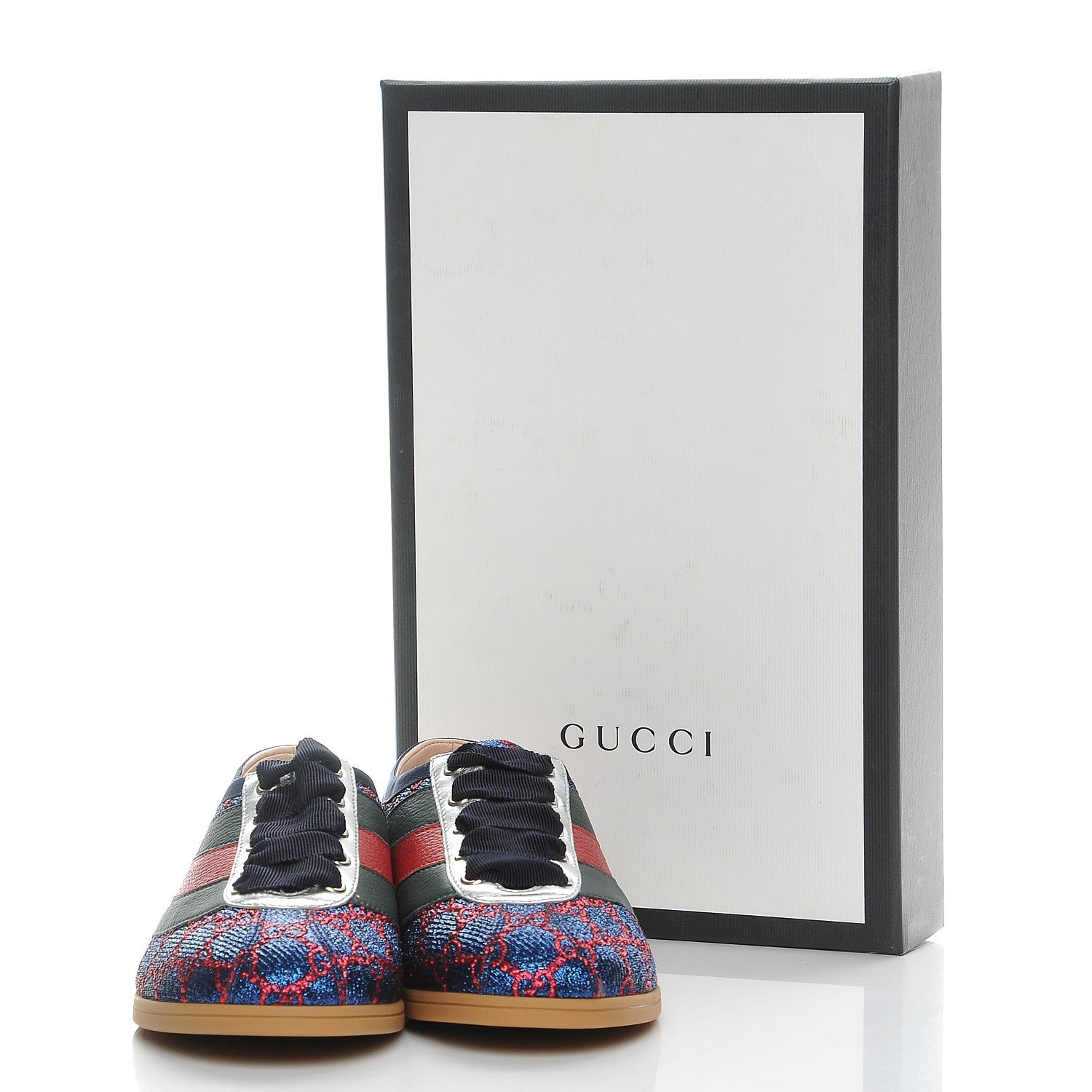 Gucci Lurex Calfskin Web GG Monogram Womens Falacer Sneakers 37 Iridescent Blue Iridescent Red Silver 11 of 11