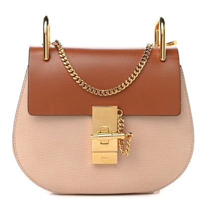 Chloe Grained Calfskin Lambskin Mini Bi-Color Drew Shoulder Bag Powder Beige Caramel 1 of 12