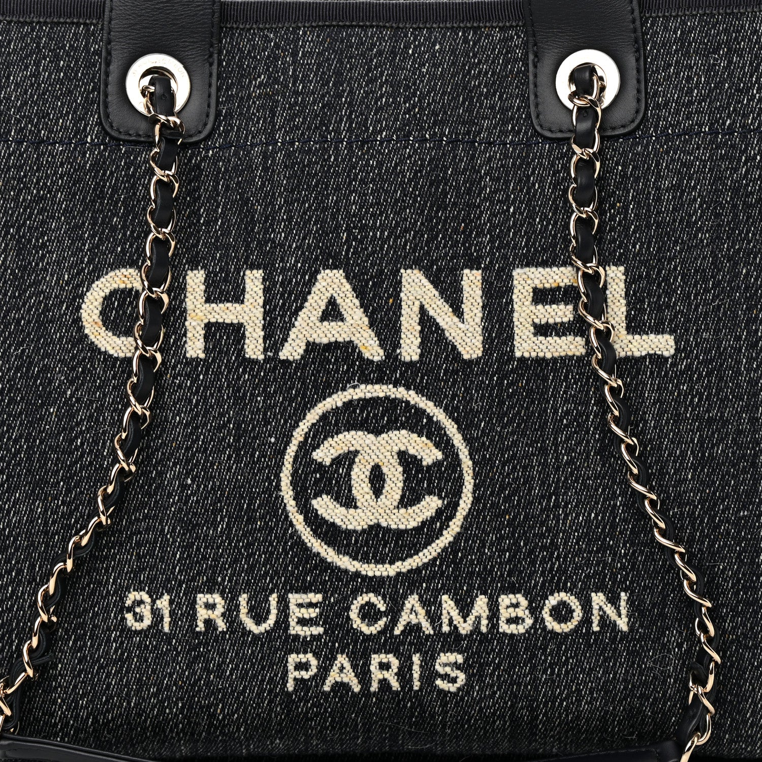 Chanel Denim Medium Deauville Tote Dark Blue White 9 of 13