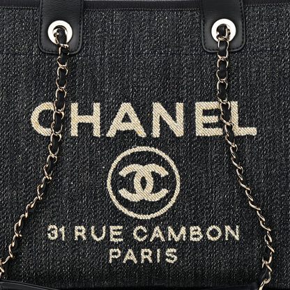 Chanel Denim Medium Deauville Tote Dark Blue White 9 of 13