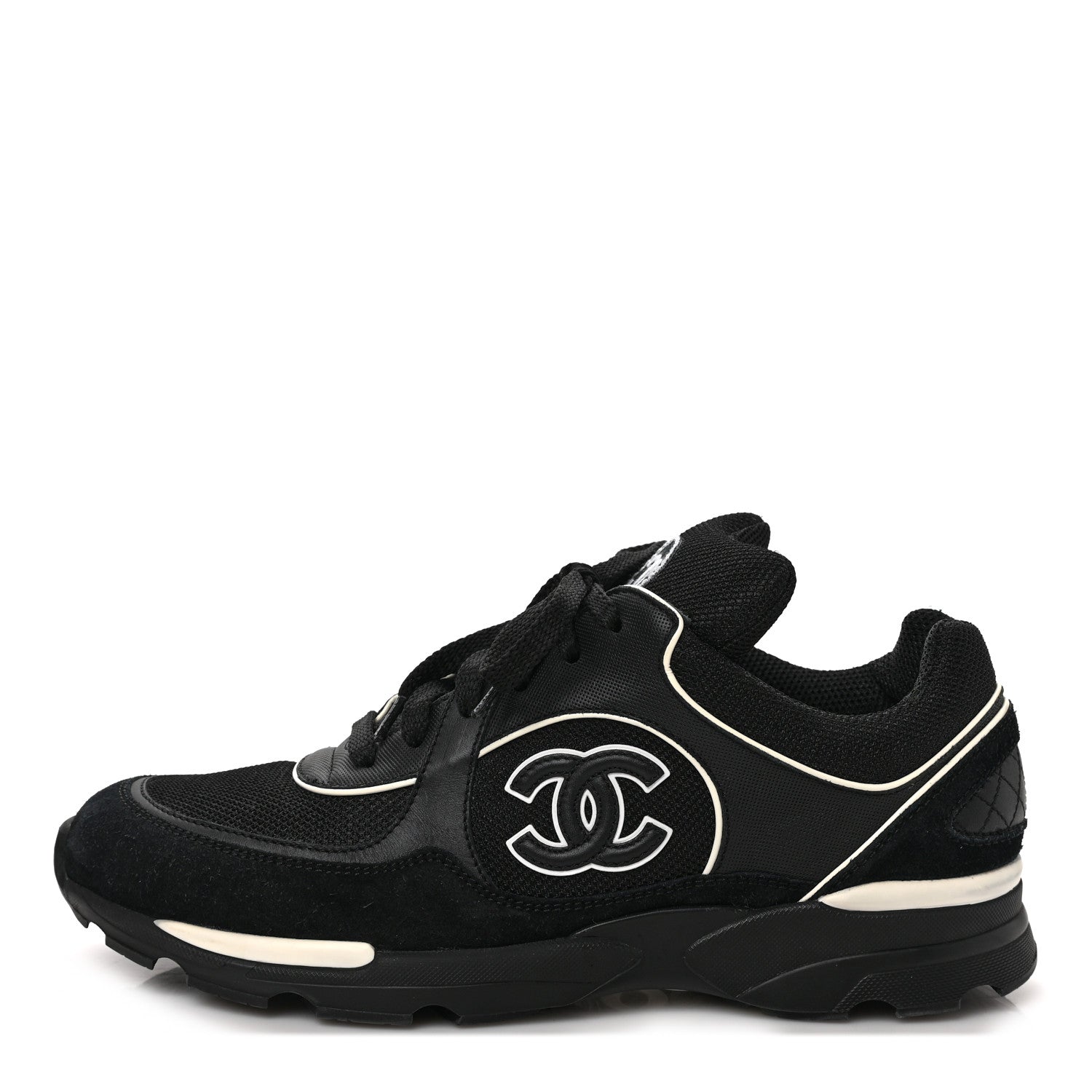 Chanel Toile Suede Calfskin CC Sneakers 40 Black White 1 of 8