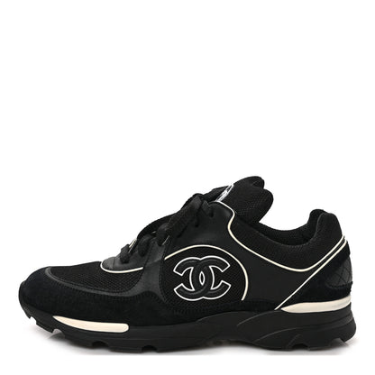 Chanel Toile Suede Calfskin CC Sneakers 40 Black White 1 of 8