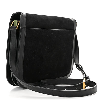 Saint Laurent Suede Smooth Calfskin Monogram Medium Solferino Soft Satchel Black 3 of 11