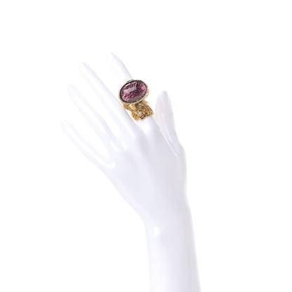Saint Laurent Glass Cabochon Arty Ovale Ring 5 Gold Pink 2 of 4