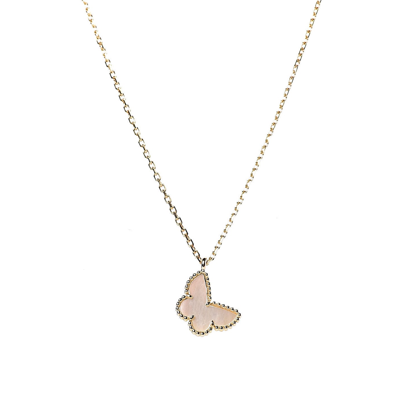 18K Yellow Gold Mother of Pearl Sweet Alhambra Butterfly Pendant Necklace