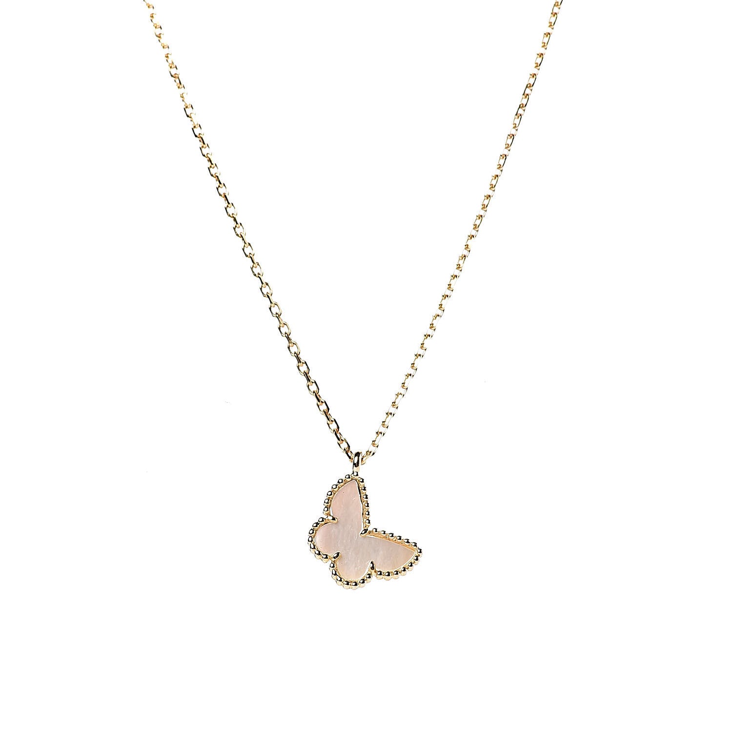 Van Cleef & Arpels 18K Yellow Gold Mother of Pearl Sweet Alhambra Butterfly Pendant Necklace 4 of 6