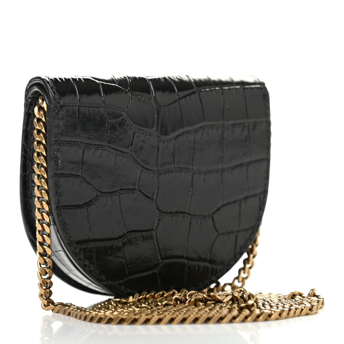 Patent Crocodile Embossed Monogram Baby Kaia Crossbody Bag Black