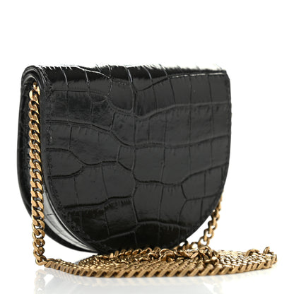 Saint Laurent Patent Crocodile Embossed Monogram Baby Kaia Crossbody Bag Black 3 of 10