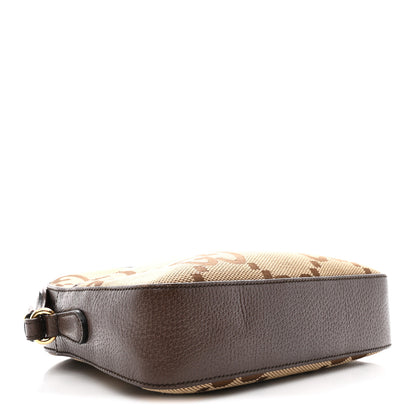 Gucci Monogram Jumbo GG Textured Dollar Calfskin Web Messenger Shoulder Bag Camel Ebony New Acero 4 of 13