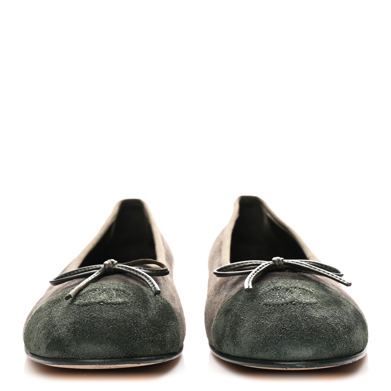 Chanel Suede Cap Toe CC Ballerina Flats 41 Grey Green 3 of 9