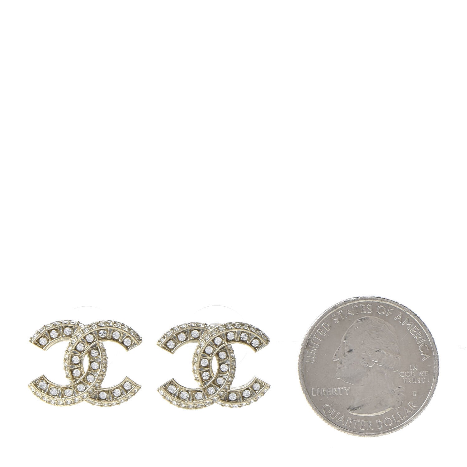 Chanel Crystal Timeless CC Earrings Light Gold 2 of 4