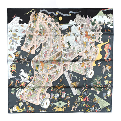 Hermes Silk Academia Hippica Scarf 90 Black Ardoise Rose 1 of 5