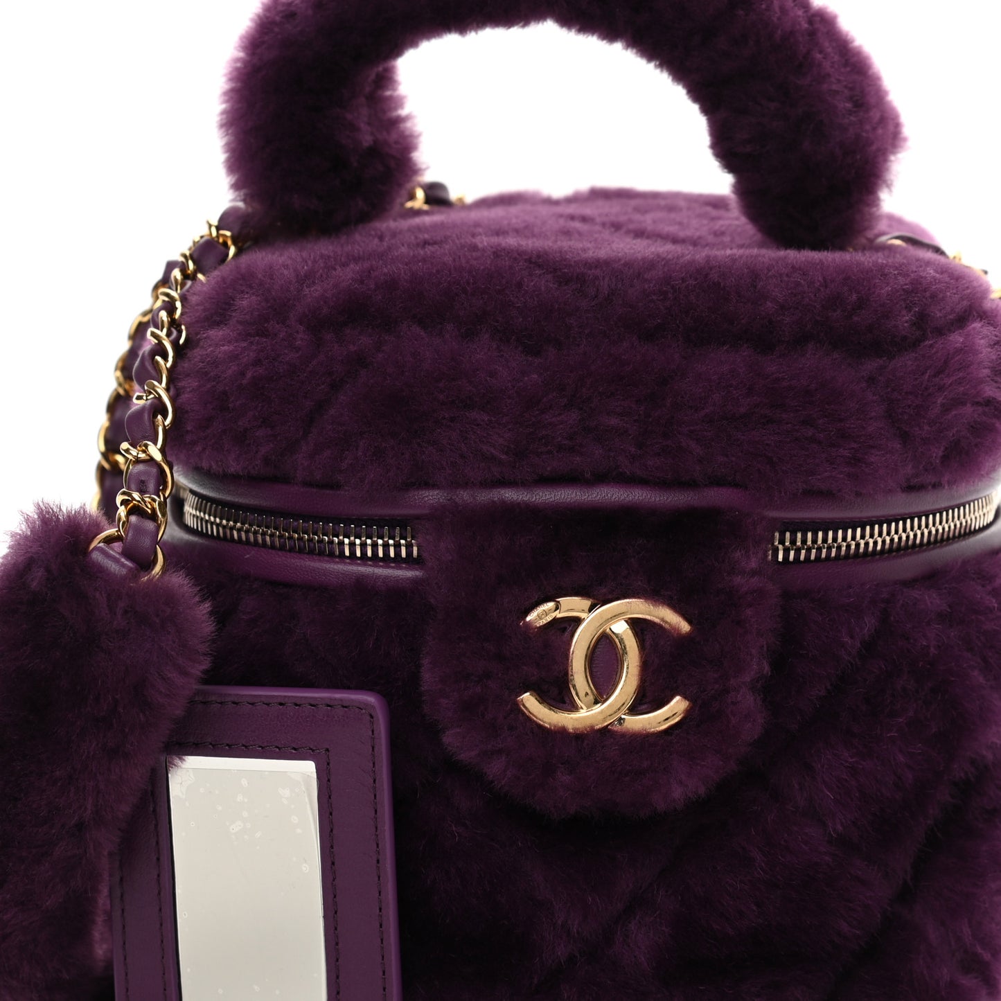 Shearling Lambskin Quilted Small Vanity Case Purple