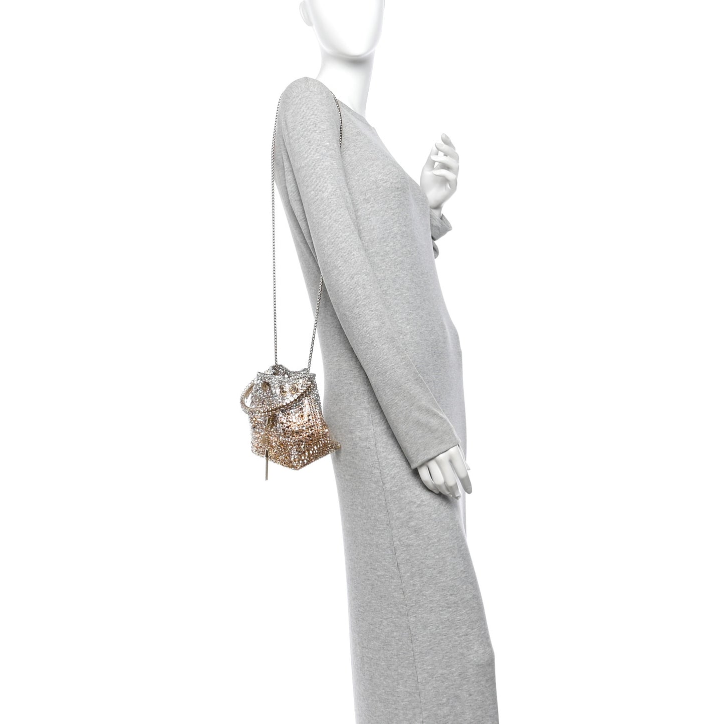 Satin Hotfix Crystal Embellished Bon Bon Bucket Bag Gold Silver