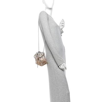 Jimmy Choo Satin Hotfix Crystal Embellished Bon Bon Bucket Bag Gold Silver 2 of 12