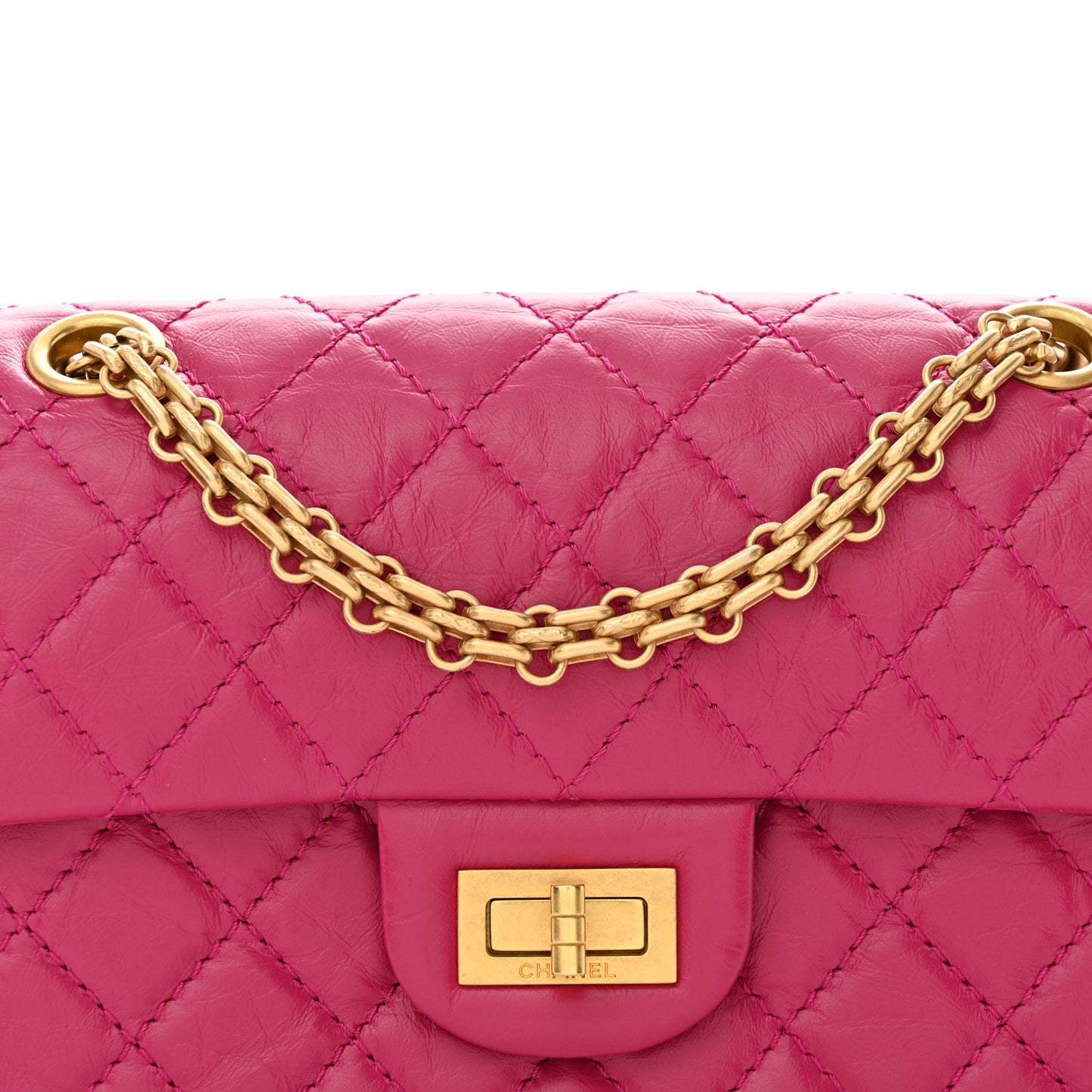 Aged Calfskin Quilted 2.55 Reissue Mini Flap Fuchsia