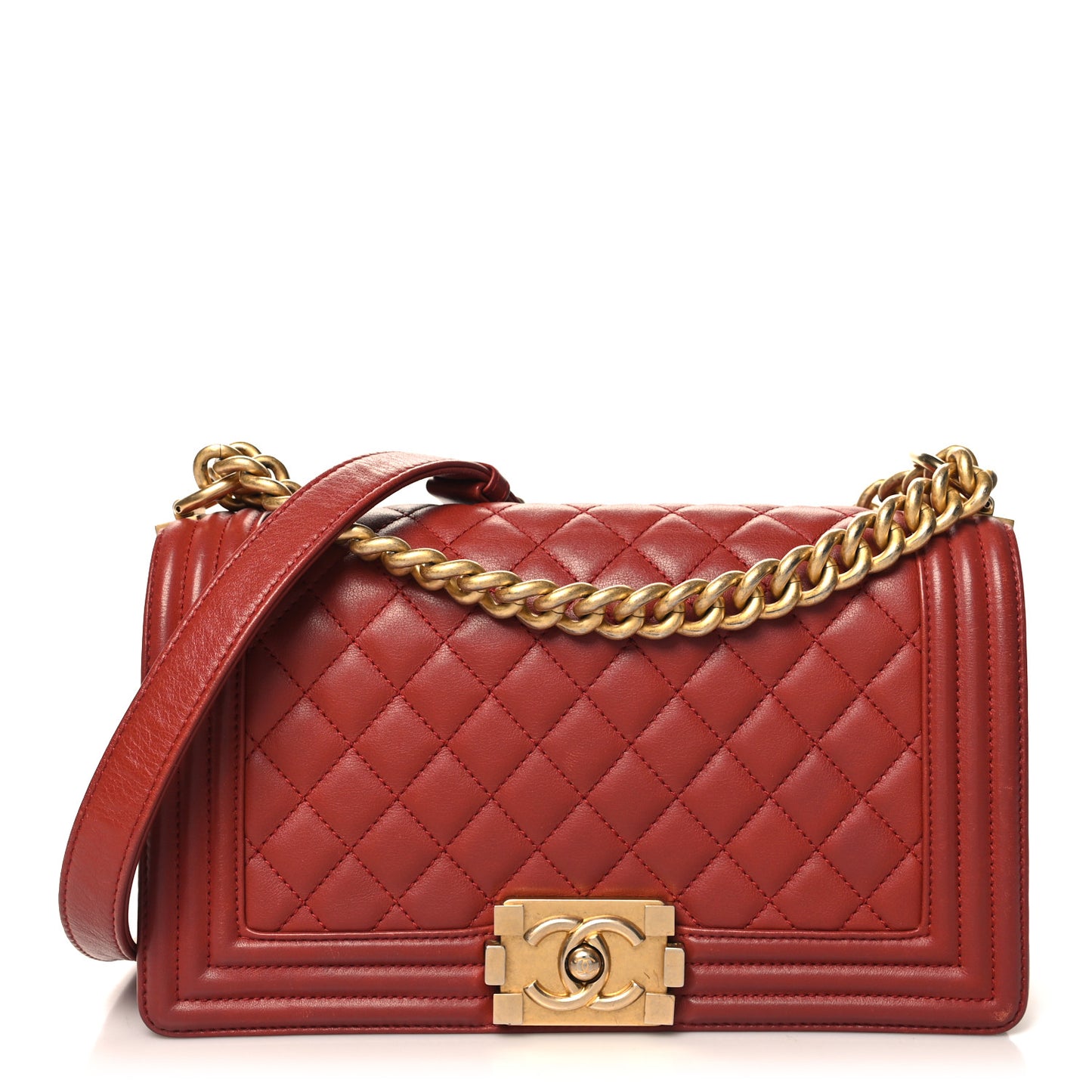 Calfskin Quilted Medium Boy Flap Dark Red