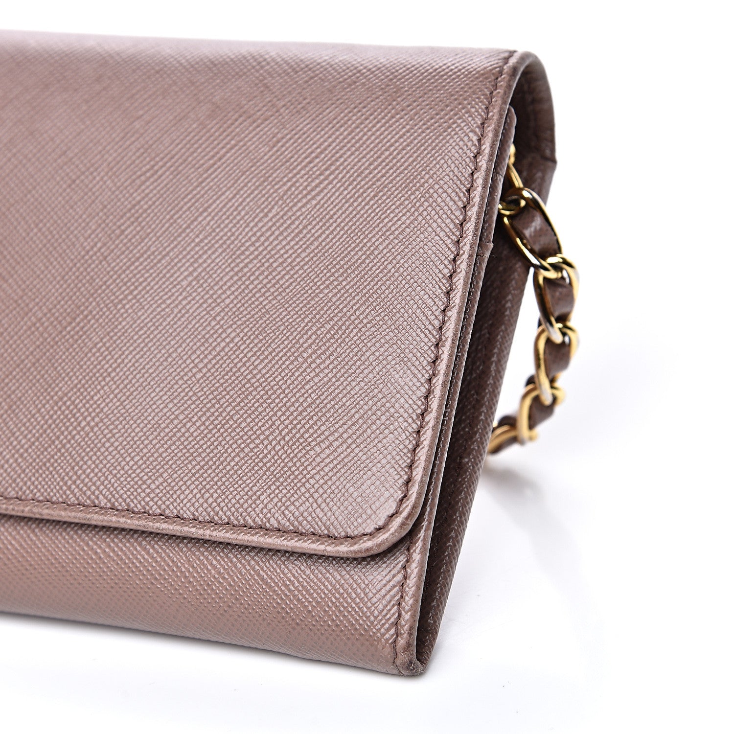 Prada Saffiano Metal Oro Chain Wallet Dark Rose 7 of 14
