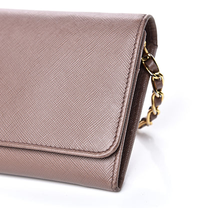 Prada Saffiano Metal Oro Chain Wallet Dark Rose 7 of 14