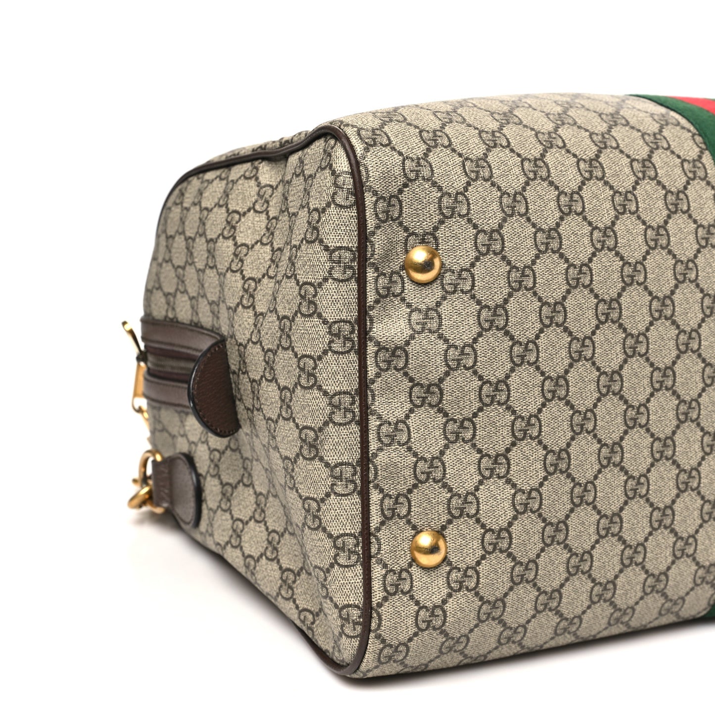 GG Supreme Monogram Textured Dollar Calfskin Web Medium Ophidia Carry-On Duffle Bag Beige Ebony New Acero