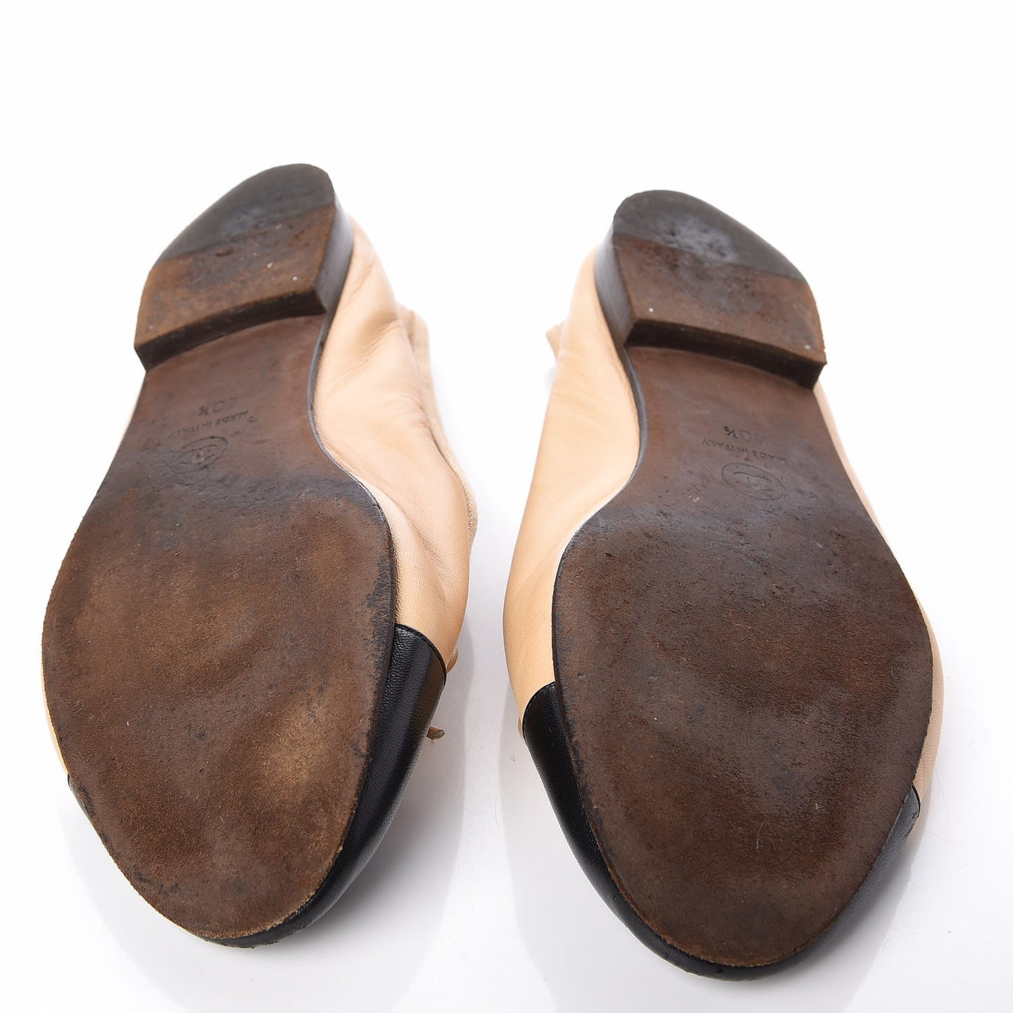 Lambskin CC Cap Toe Ballerina Flats 40.5 Beige Black