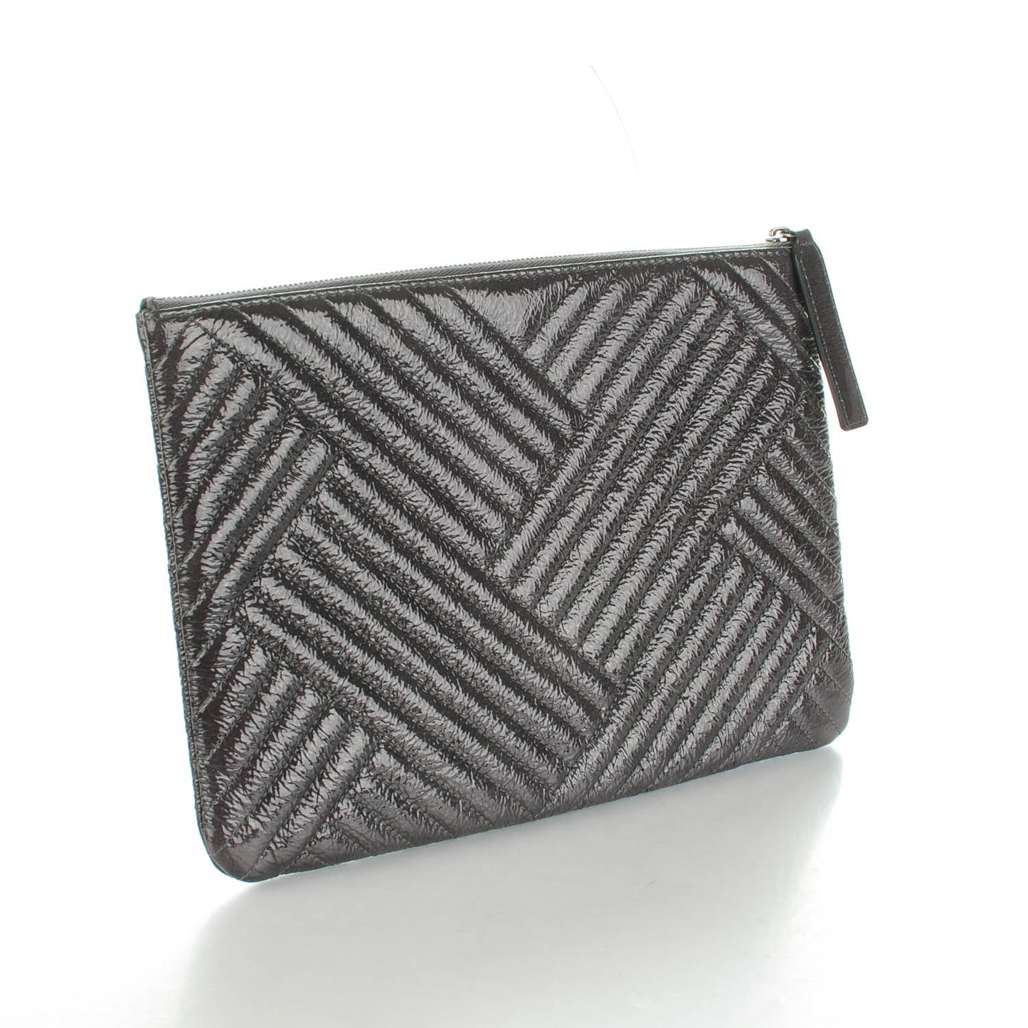 Distressed Patent Chevron Quilted Medium CC Crossing Cosmetic Case Grey