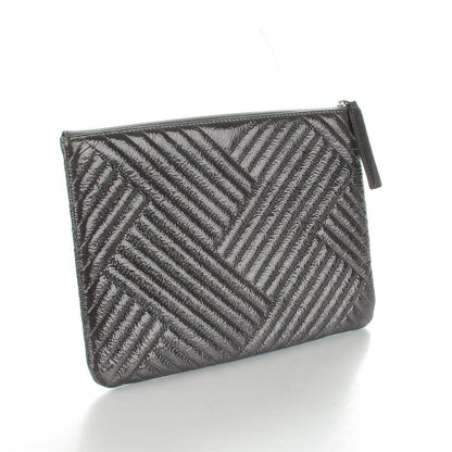 Chanel Distressed Patent Chevron Quilted Medium CC Crossing Cosmetic Case Grey 3 of 7