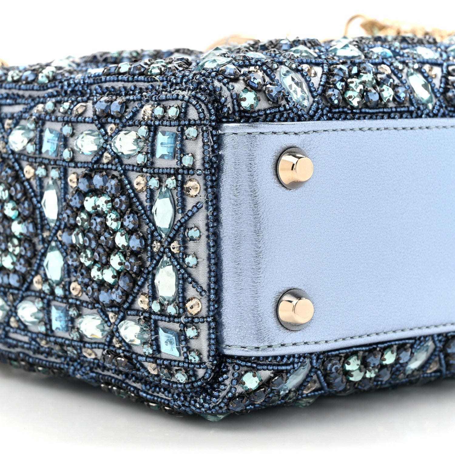 Christian Dior Metallic Calfskin Satin Celestial Bead Embroidery Cannage Mini Lady Dior Blue 10 of 10
