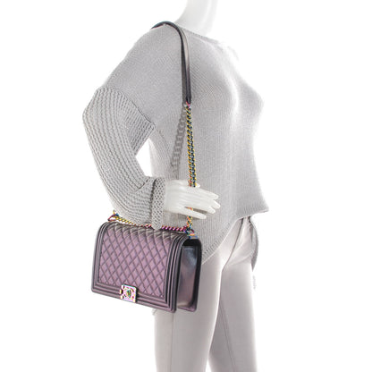 Chanel Iridescent Goatskin Quilted New Medium Boy Flap Purple 2 of 9