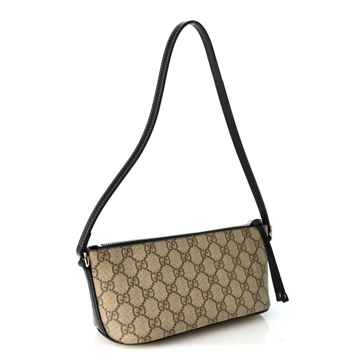 Gucci GG Supreme Monogram Emblem Small Shoulder Bag Beige Black 3 of 10