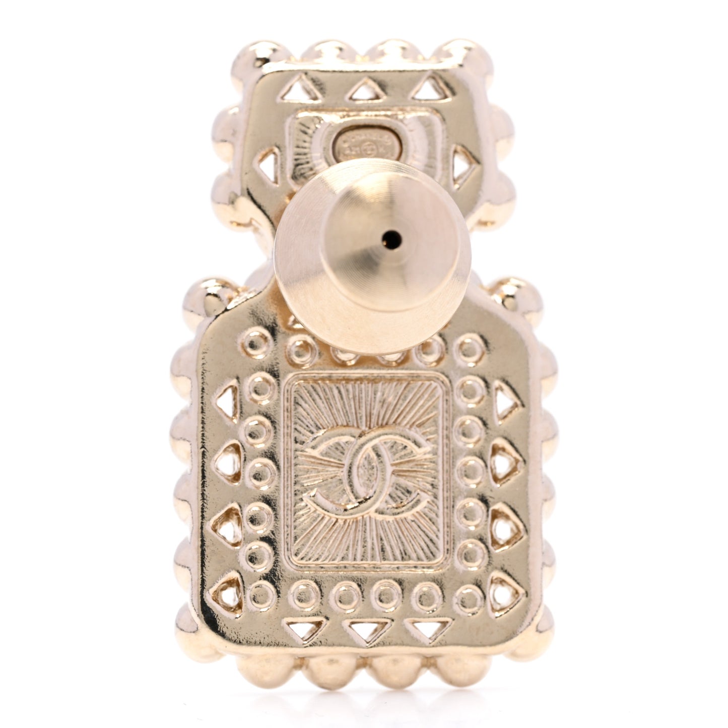 Resin Crystal Pearl Perfume Bottle CC Brooch White Gold