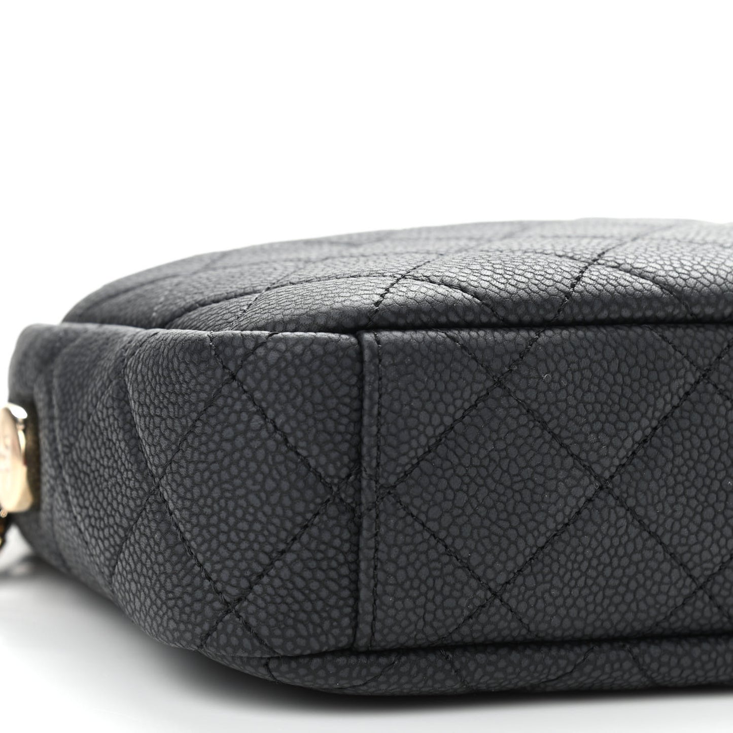 Iridescent Caviar Quilted Small Coco Tassel Camera Case Black