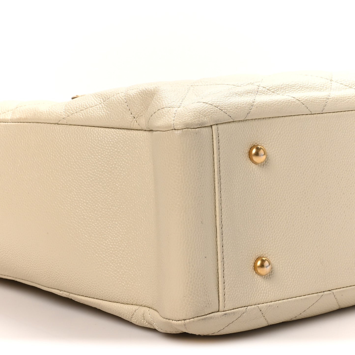 Caviar Quilted Small Trapezoid Chain Shopping Tote Ivory
