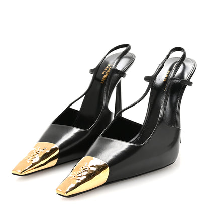 Saint Laurent Calfskin Metallic Toe Slingback Strap Heels  39.5 Black 4 of 8