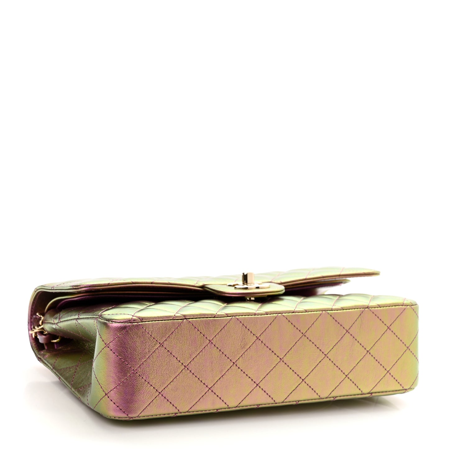 Iridescent Lambskin Quilted Medium Double Flap Purple